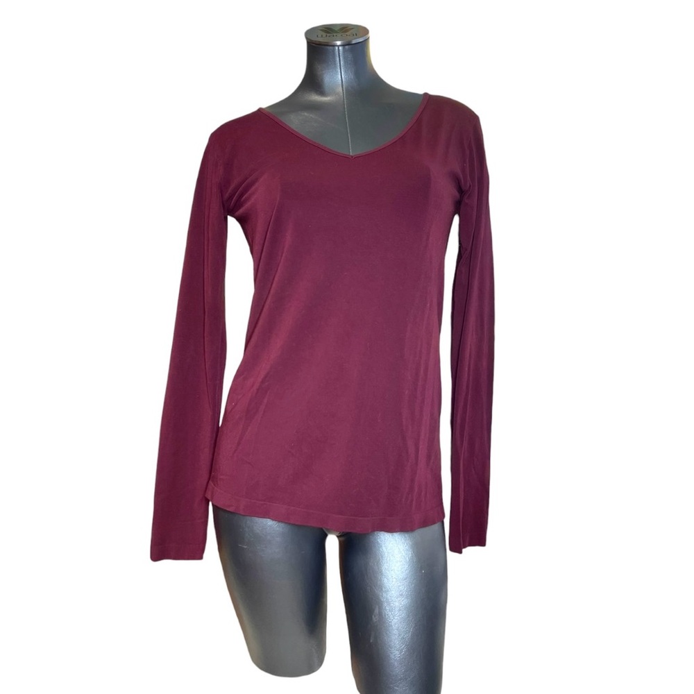 C’est Moi Bamboo Rayon Solid Color Burgundy Maroon Red Long Sleeve Top Shirt